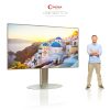 Large widescreen cinema smart TV with a stainless steel floor mount.